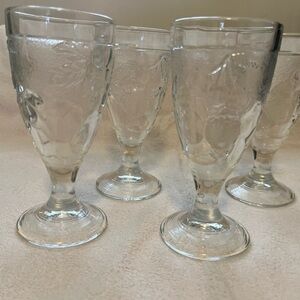 Set of 4 Arcoroc France Clear Molded Embossed Fruit Design Goblets 7"